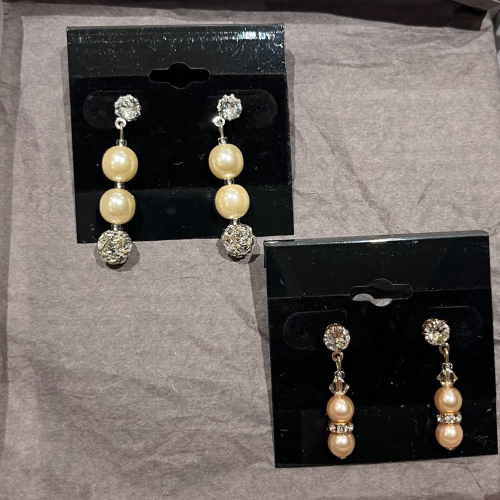 Pearl and Rhinestone Drop Earrings - Bling